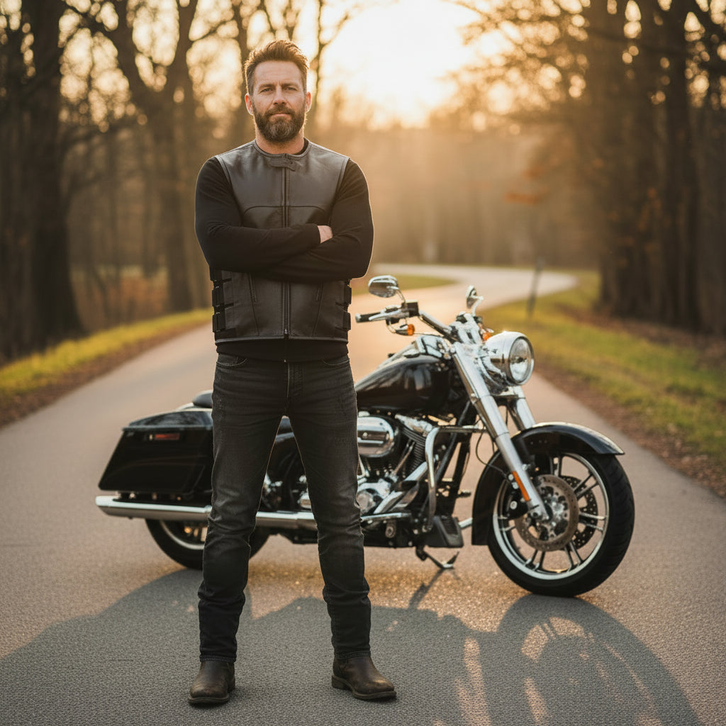 SWAT-Style Leather Motorcycle Vest – Tactical Design & Concealed Carry