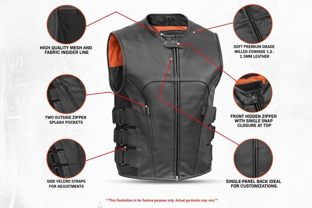 SWAT-Style Leather Motorcycle Vest – Tactical Design & Concealed Carry