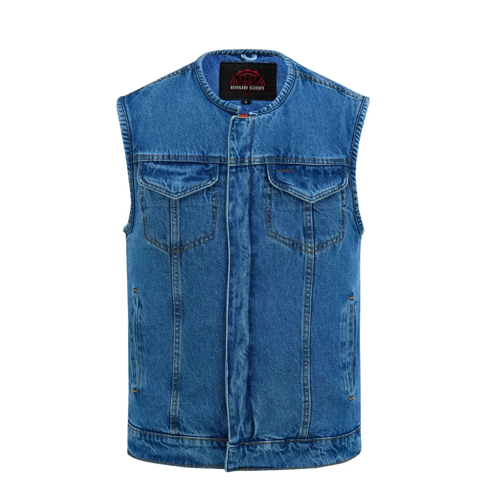 Blue Denim Motorcycle Vest – Concealed Carry & Single-Panel Back