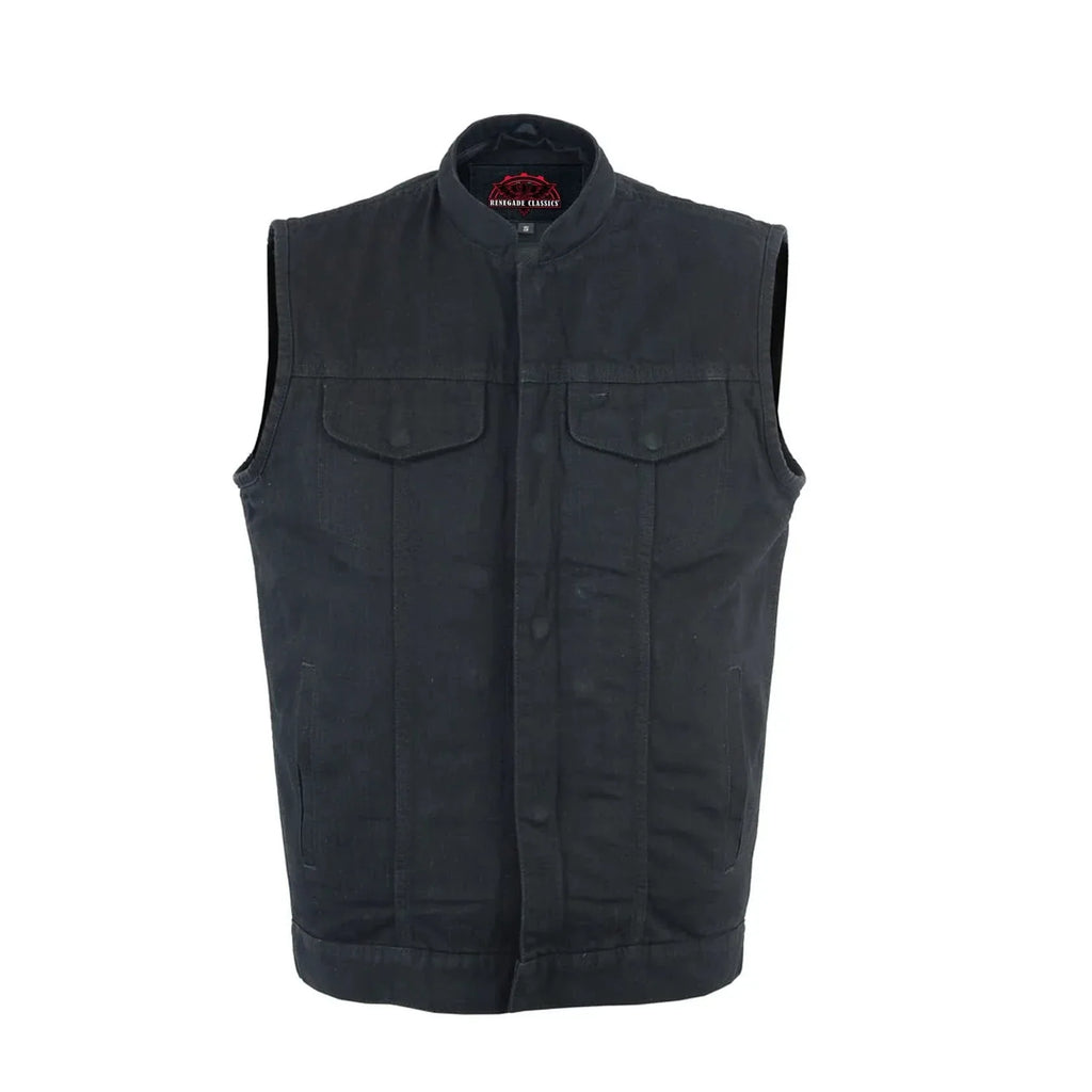 Men's Denim Motorcycle Vest – Removable Hood & Concealed Carry