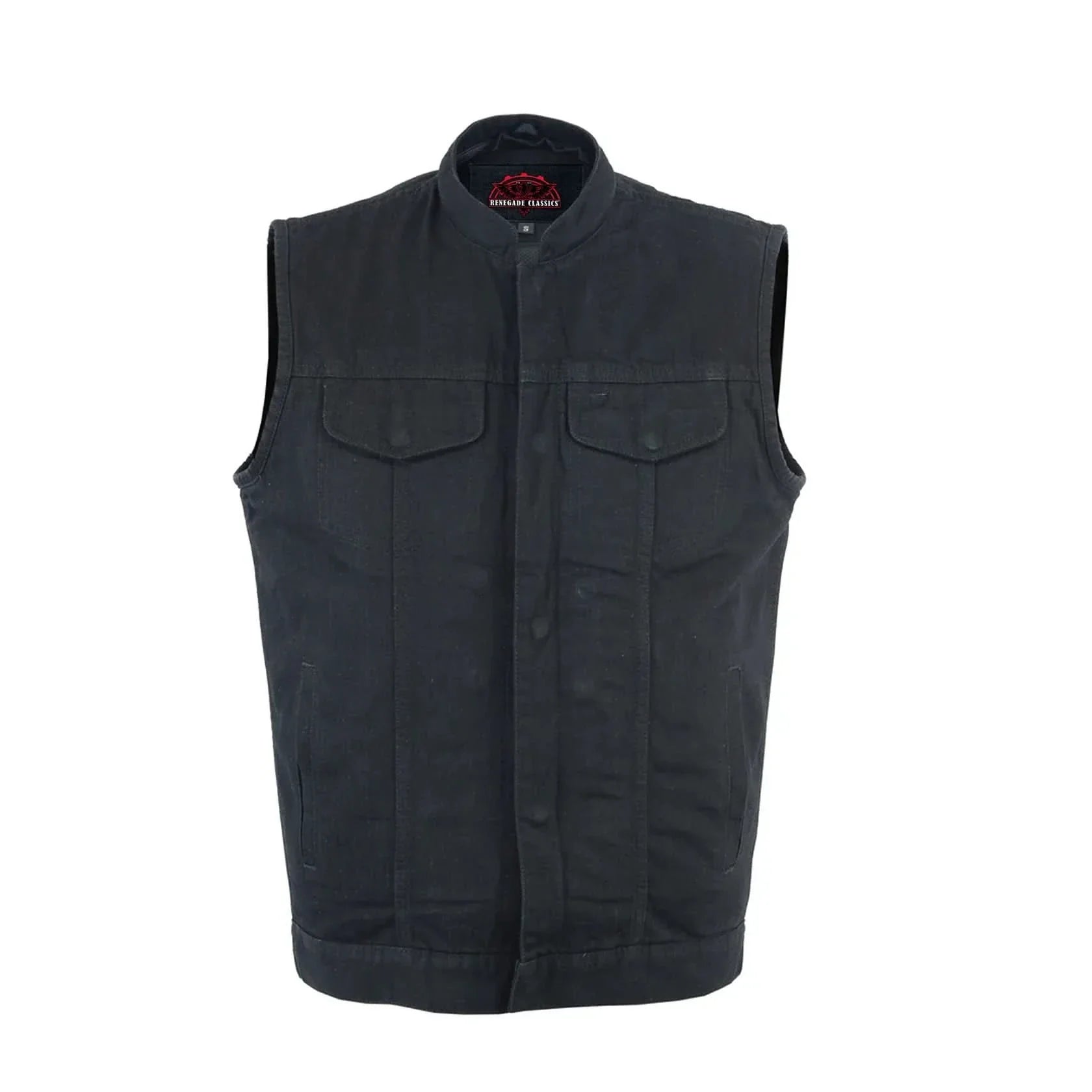 Men's Denim Motorcycle Vest – Removable Hood & Concealed Carry