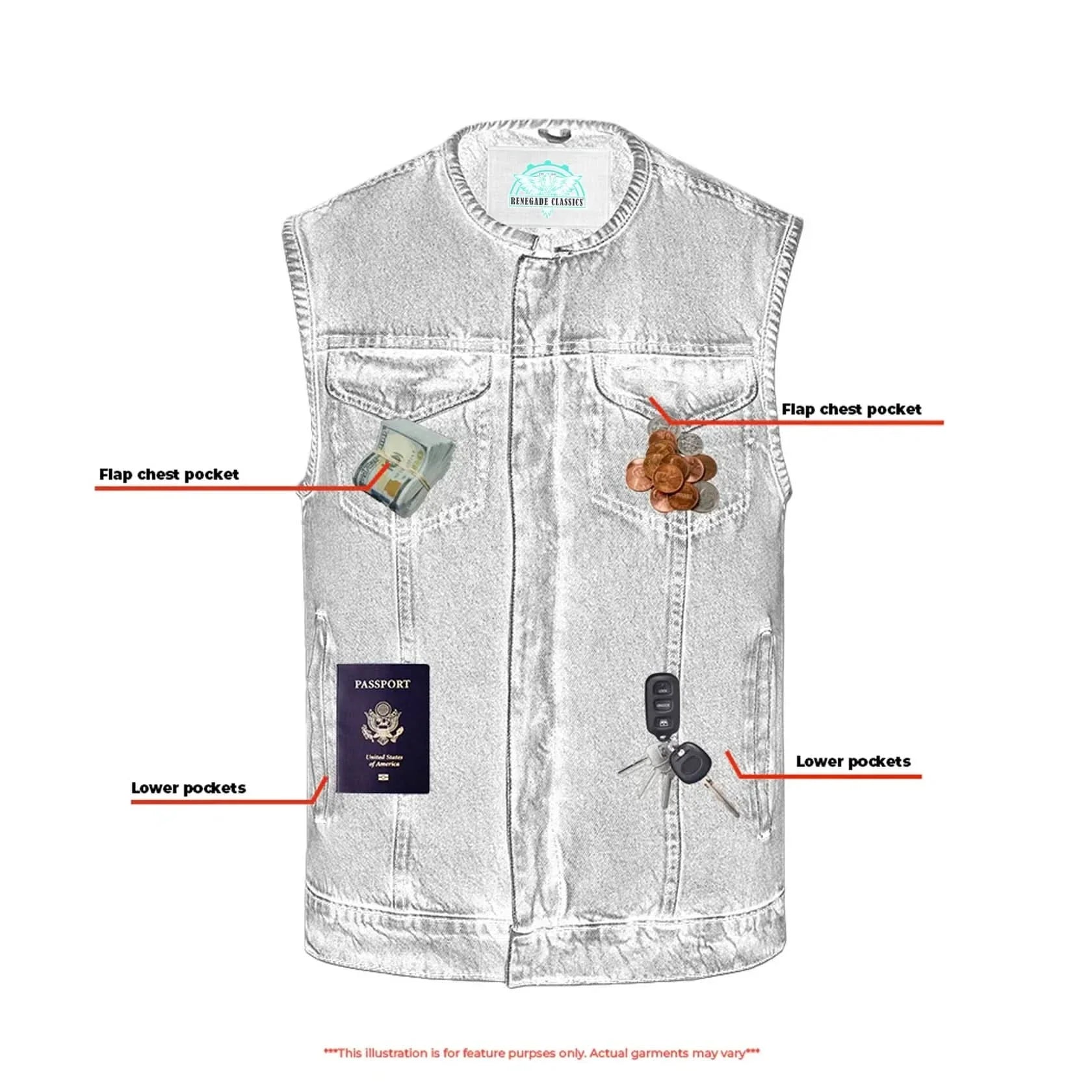 Blue Denim Motorcycle Vest – Concealed Carry & Single-Panel Back