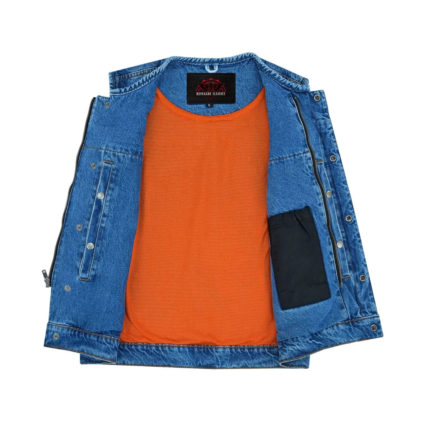 Blue Denim Motorcycle Vest – Concealed Carry & Single-Panel Back