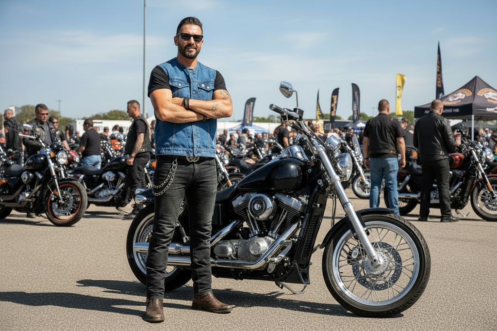 Blue Denim Motorcycle Vest – Concealed Carry & Single-Panel Back