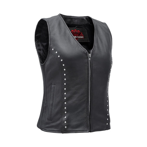 Biker Women's Studded Leather Vest – Premium Protection with Bold Style
