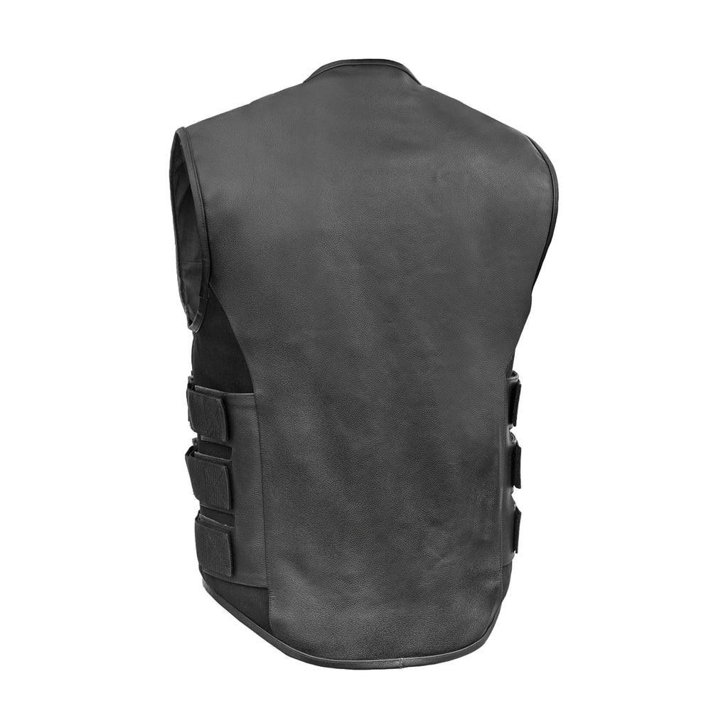 SWAT-Style Leather Motorcycle Vest – Tactical Design & Concealed Carry