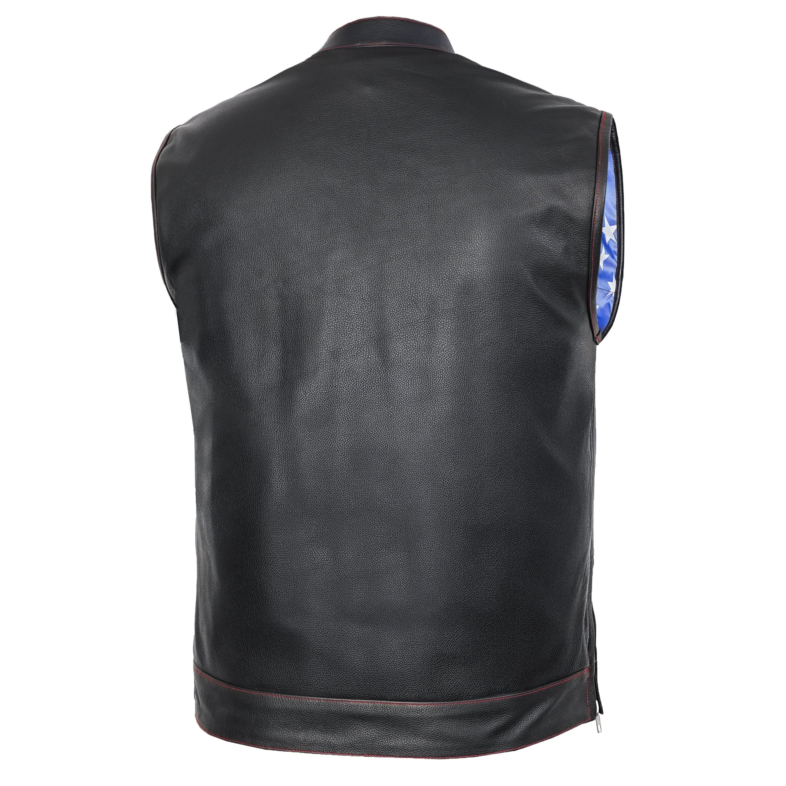 Premium Buffalo Leather Motorcycle Vest – Scoop Collar & Concealed Carry