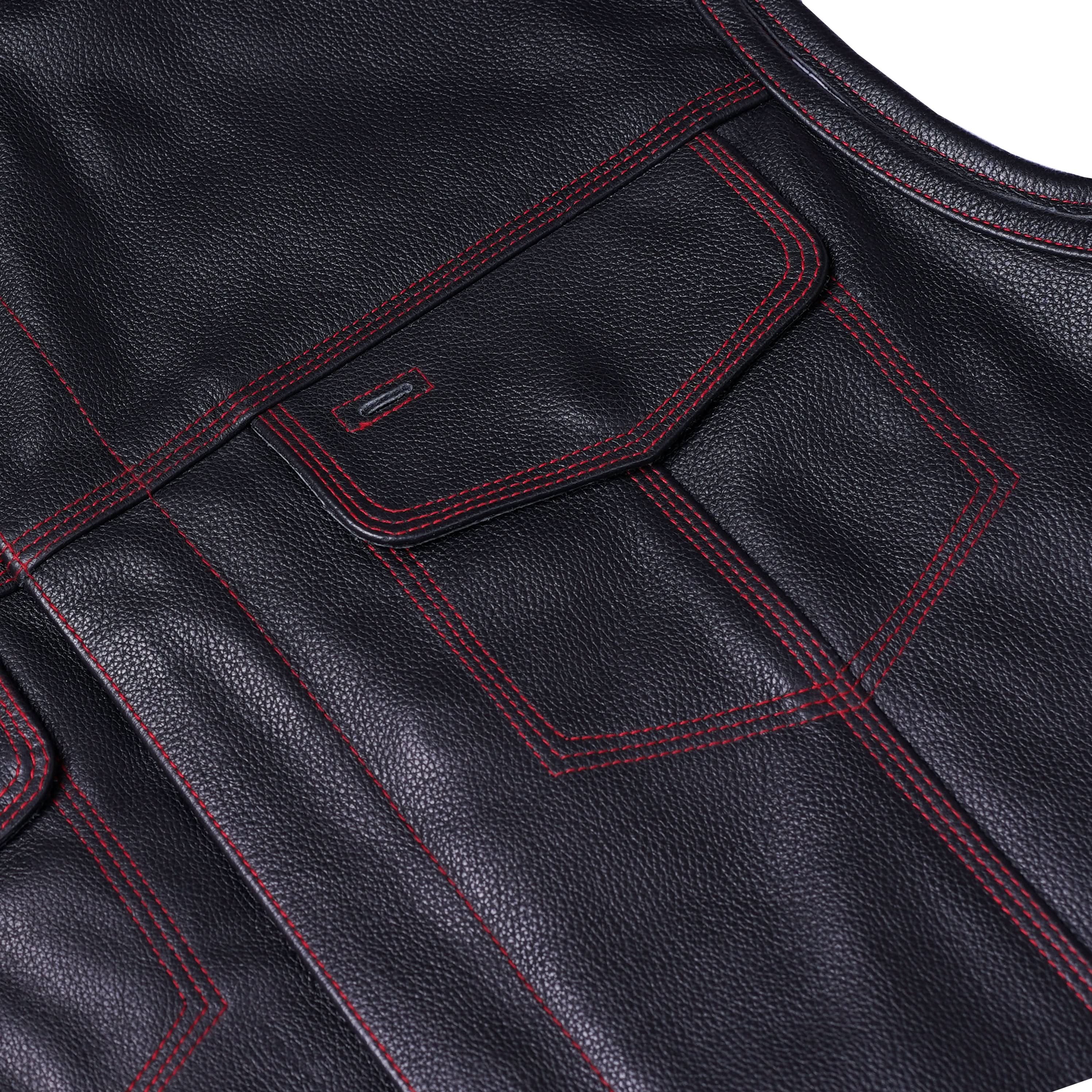 Premium Buffalo Leather Motorcycle Vest – Scoop Collar & Concealed Carry