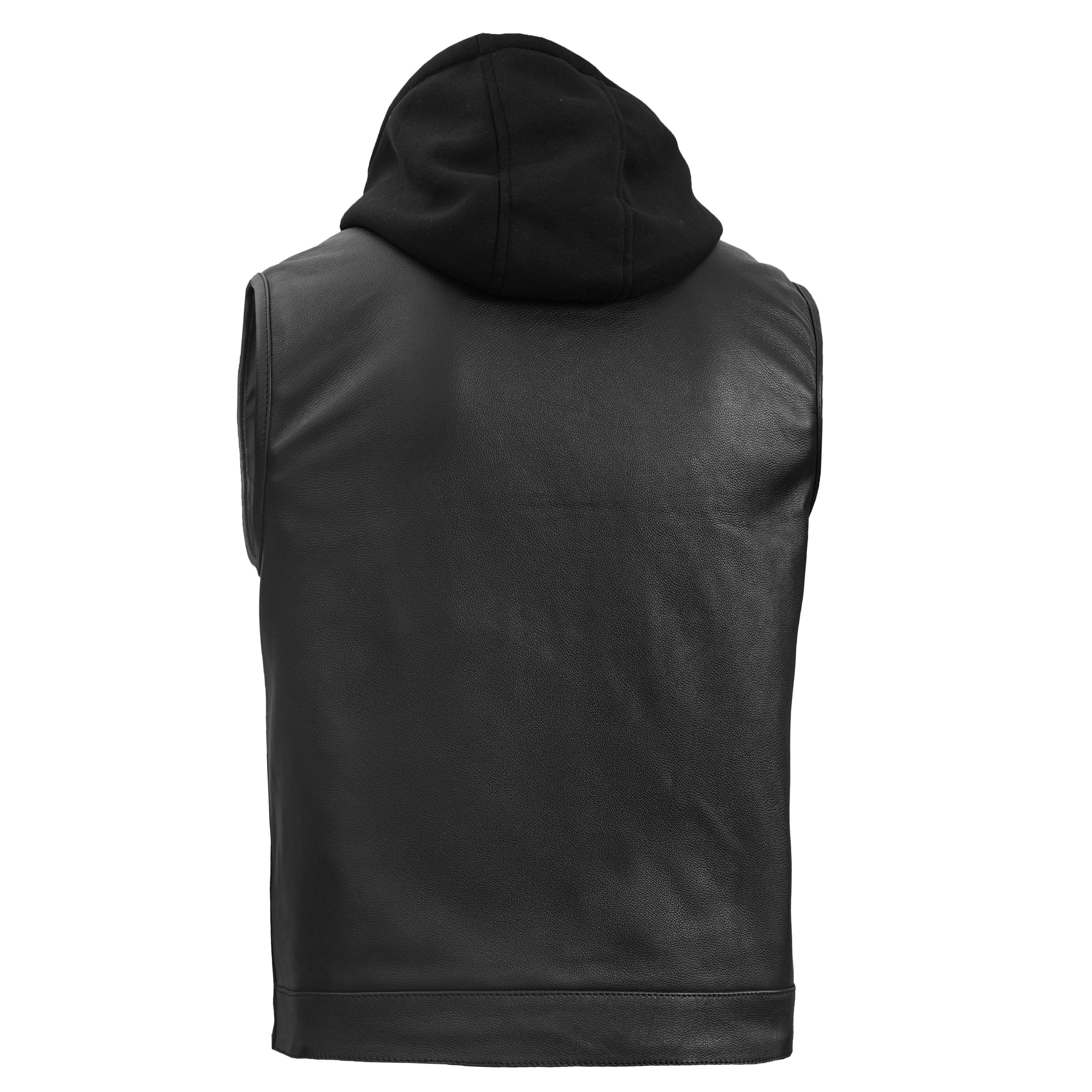 Premium Leather Motorcycle Vest – Removable Hood & Concealed Carry