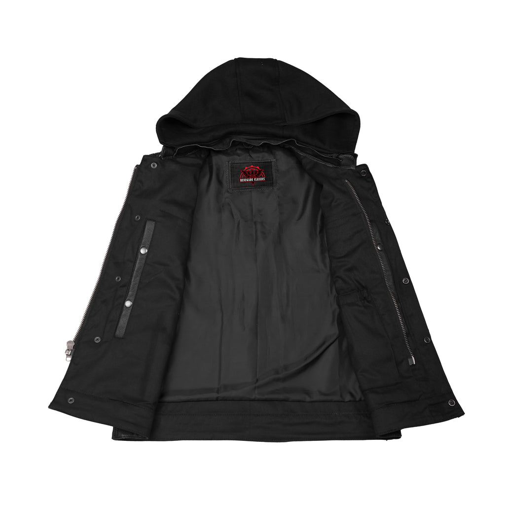 Premium Leather Motorcycle Vest – Removable Hood & Concealed Carry