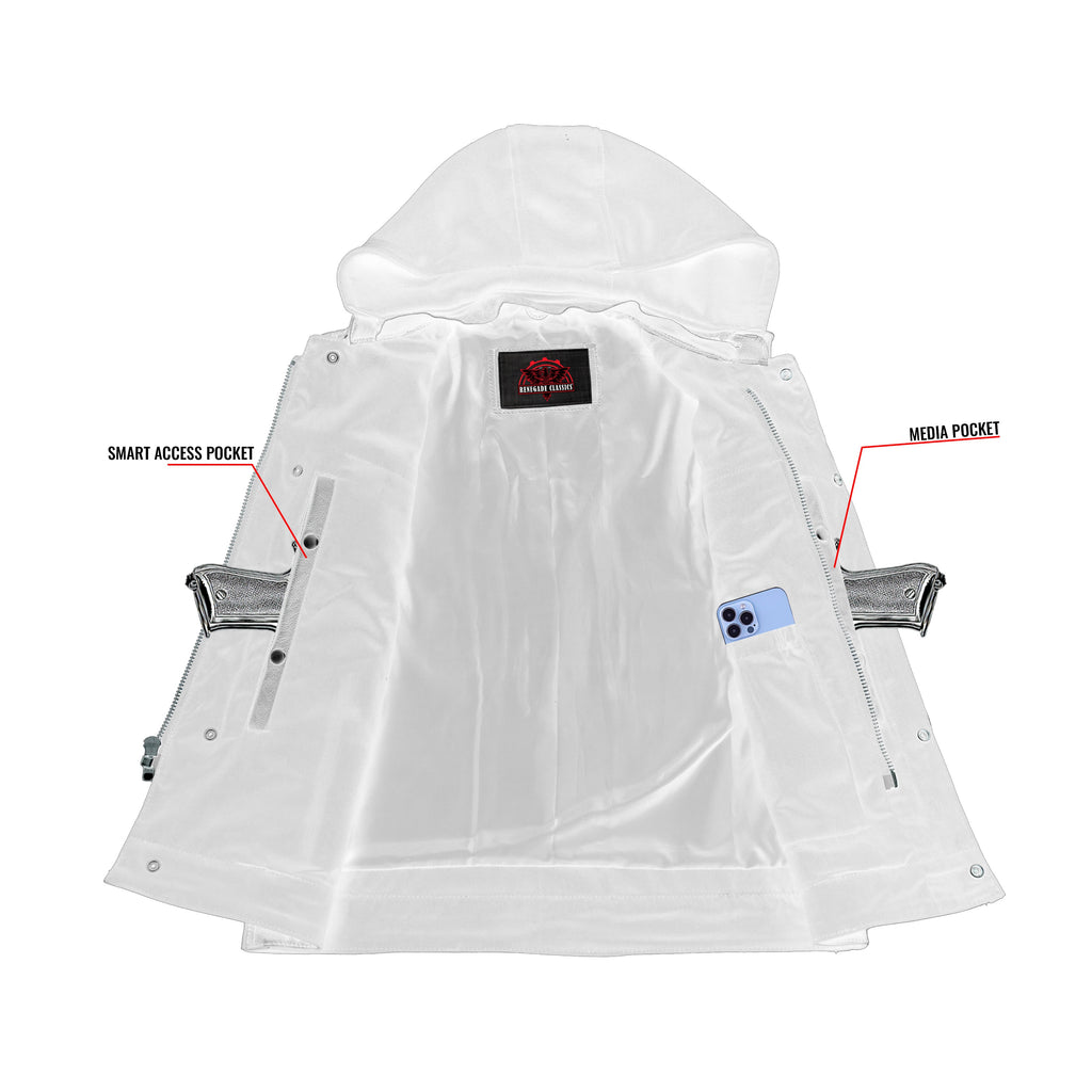 Premium Leather Motorcycle Vest – Removable Hood & Concealed Carry