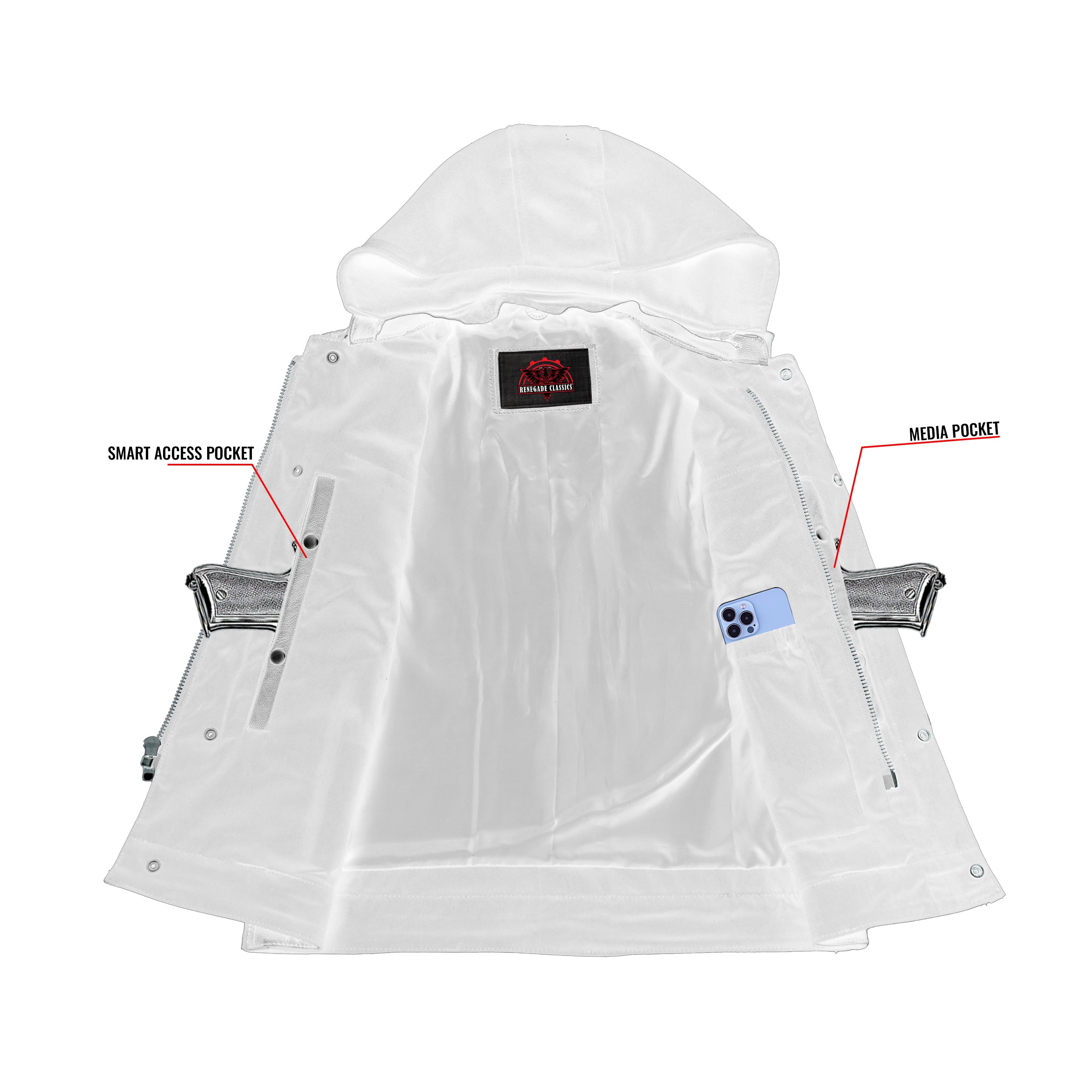 Premium Leather Motorcycle Vest – Removable Hood & Concealed Carry