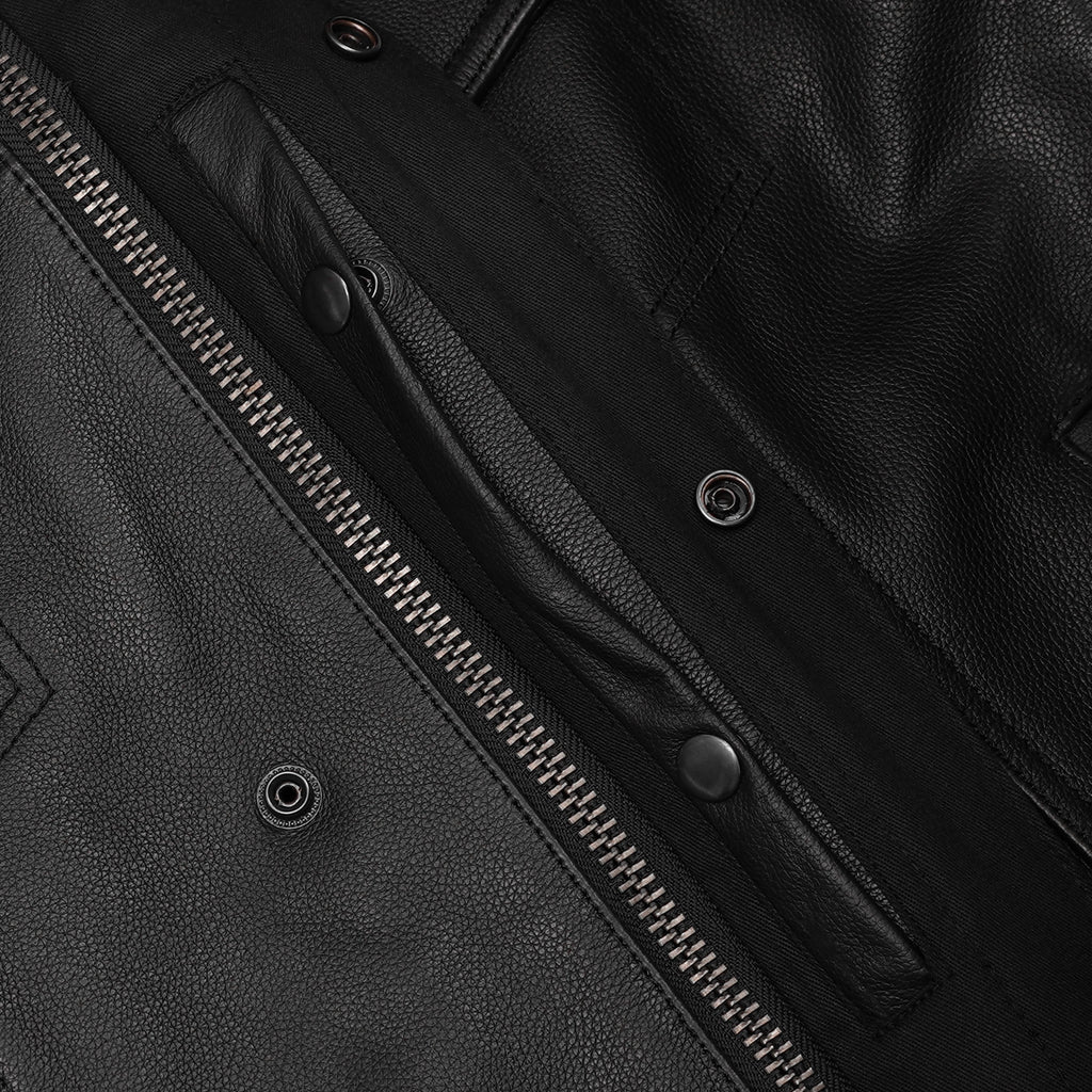 Premium Leather Motorcycle Vest – Removable Hood & Concealed Carry
