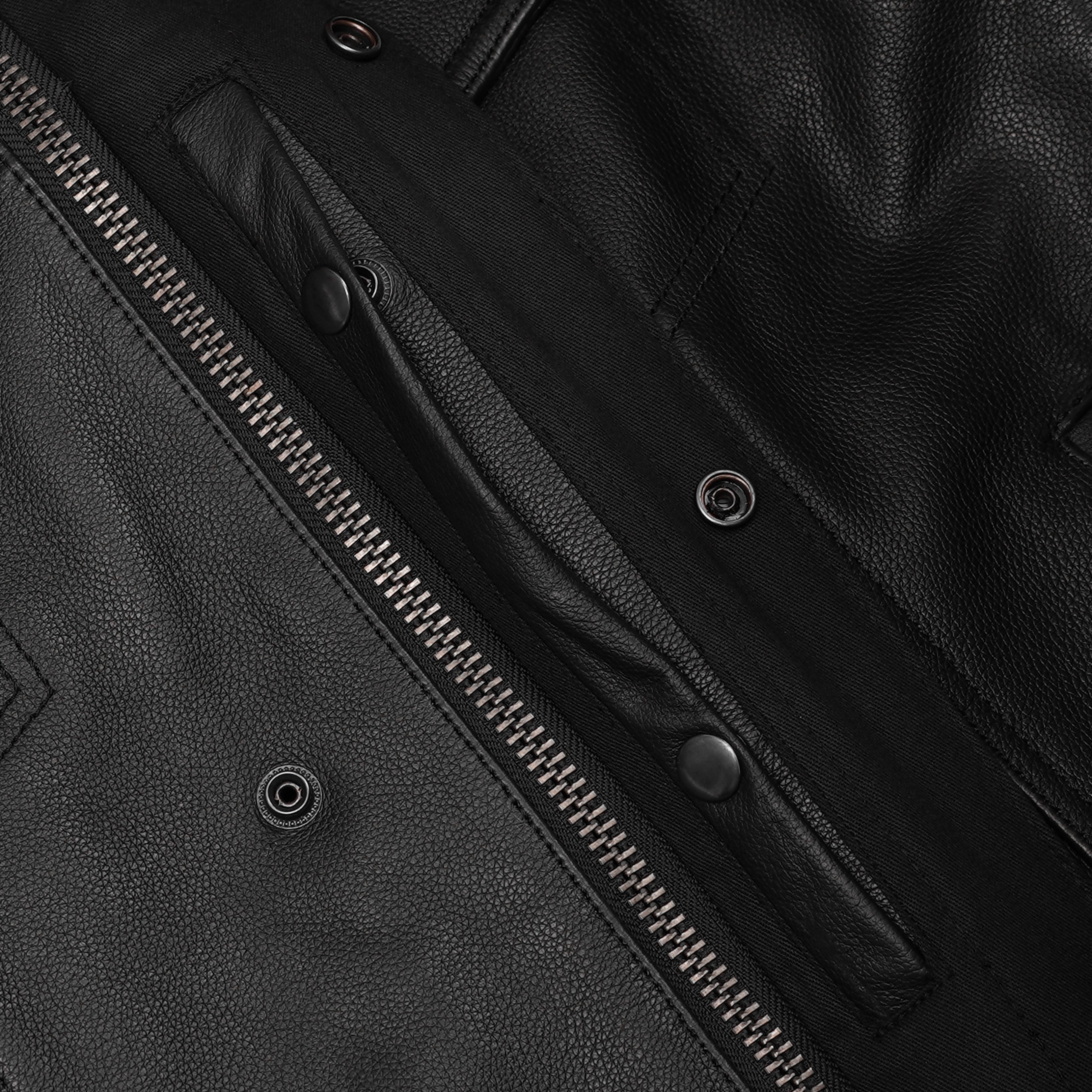 Premium Leather Motorcycle Vest – Removable Hood & Concealed Carry