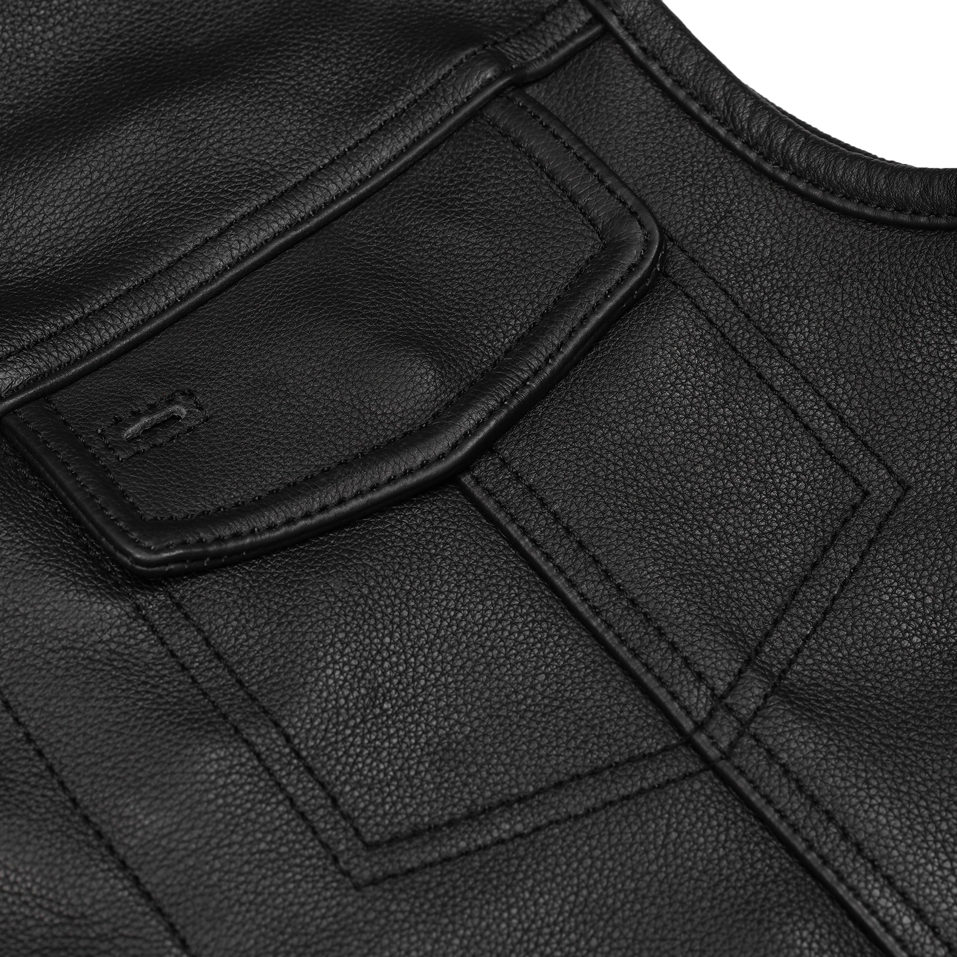 Premium Leather Motorcycle Vest – Removable Hood & Concealed Carry