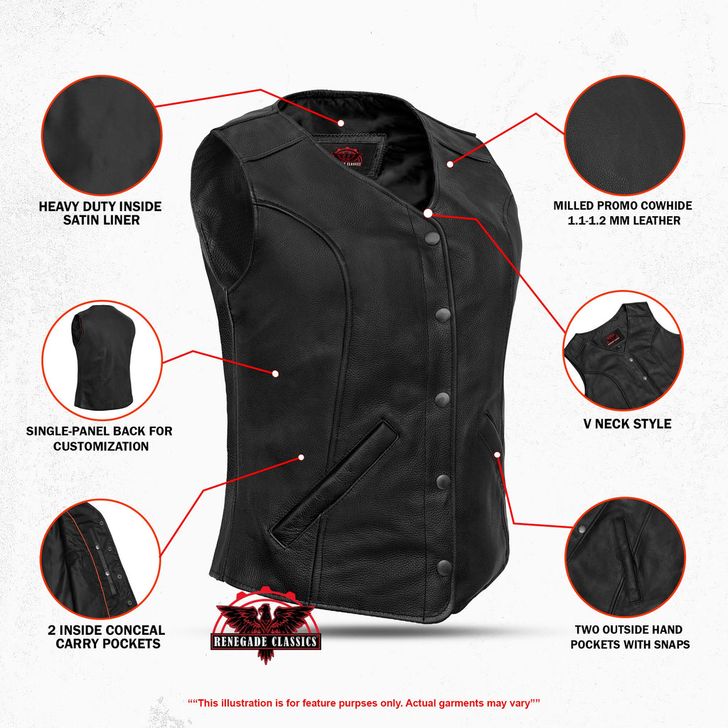 Women's Leather Concealed Carry ¾ Vest – Fitted Silhouette | Single-Panel Back