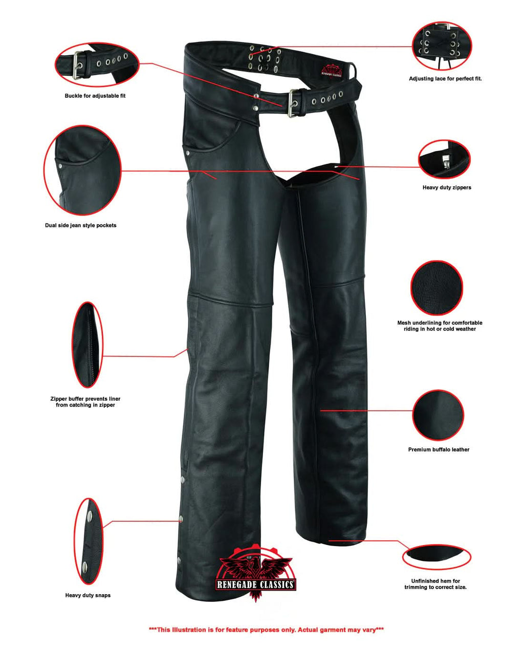 Tall Classic Leather Chaps – Premium Buffalo Hide with Jean Pockets