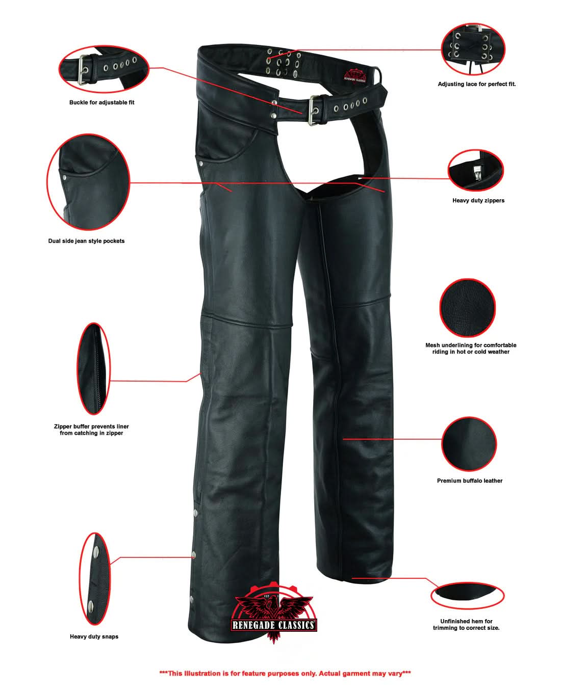 Tall Classic Leather Chaps – Premium Buffalo Hide with Jean Pockets
