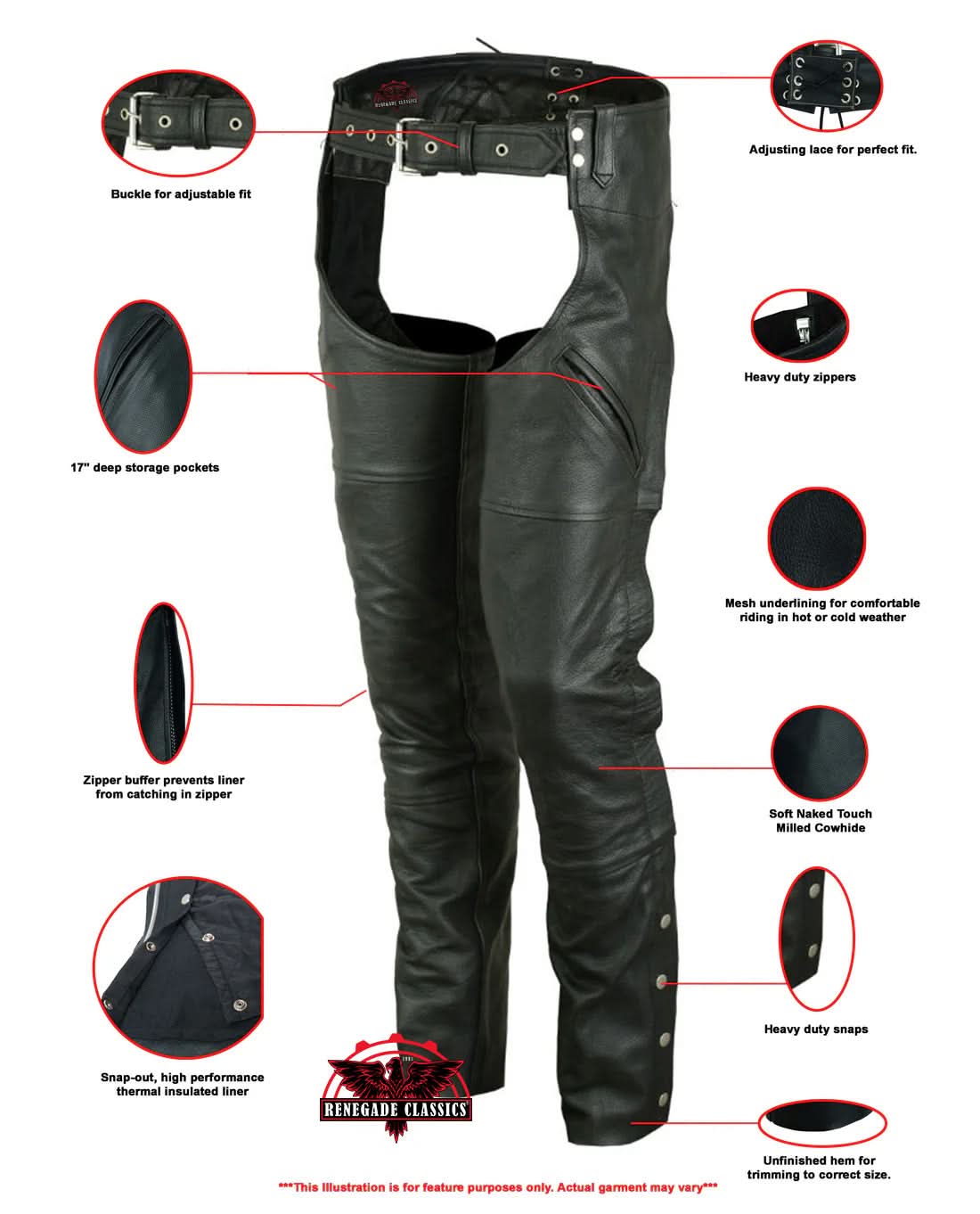 Premium Leather Chaps – Deep Pocket Thermal Lined All-Season