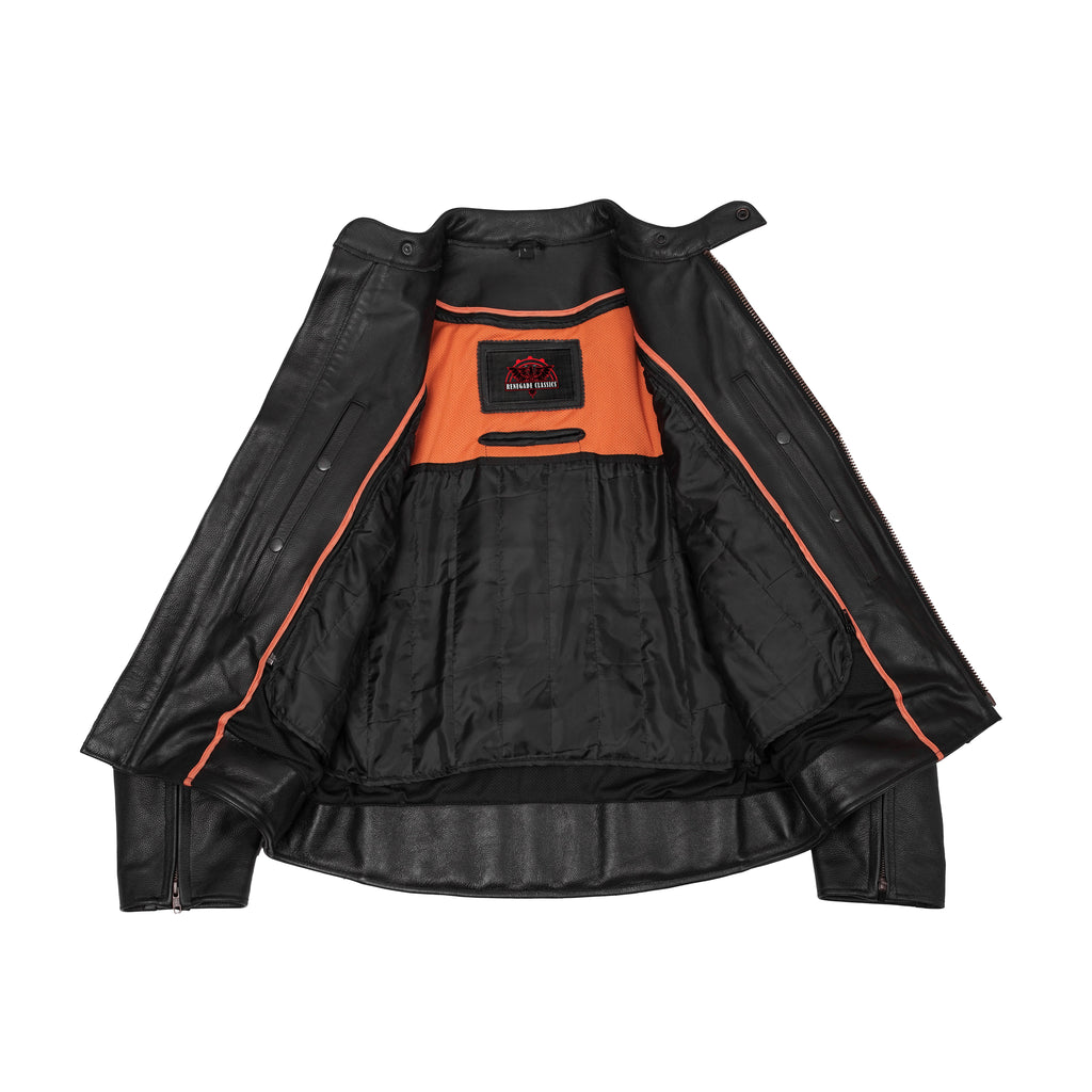 Men's Black Vented Motorcycle Jacket with Plain Sides