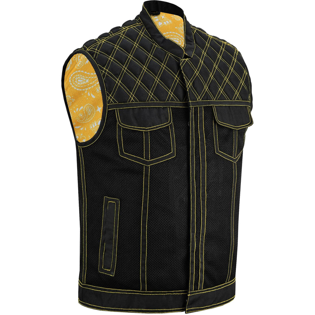 Nitro Rush Men's Mesh Vest – Black with Yellow Diamond Stitch for Maximum Airflow