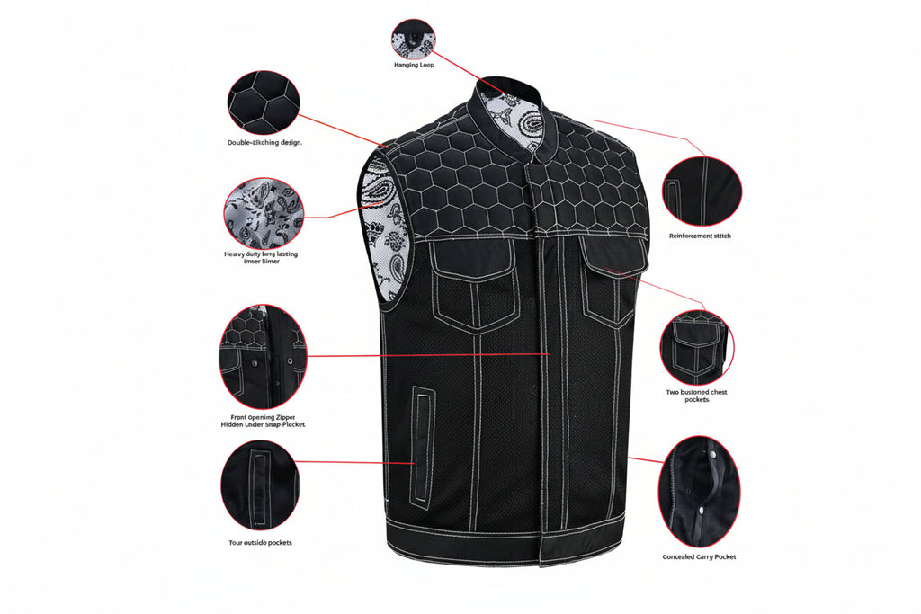 Dark Striker Men's Mesh Vest – Black with White Paisley Liner for Maximum Airflow