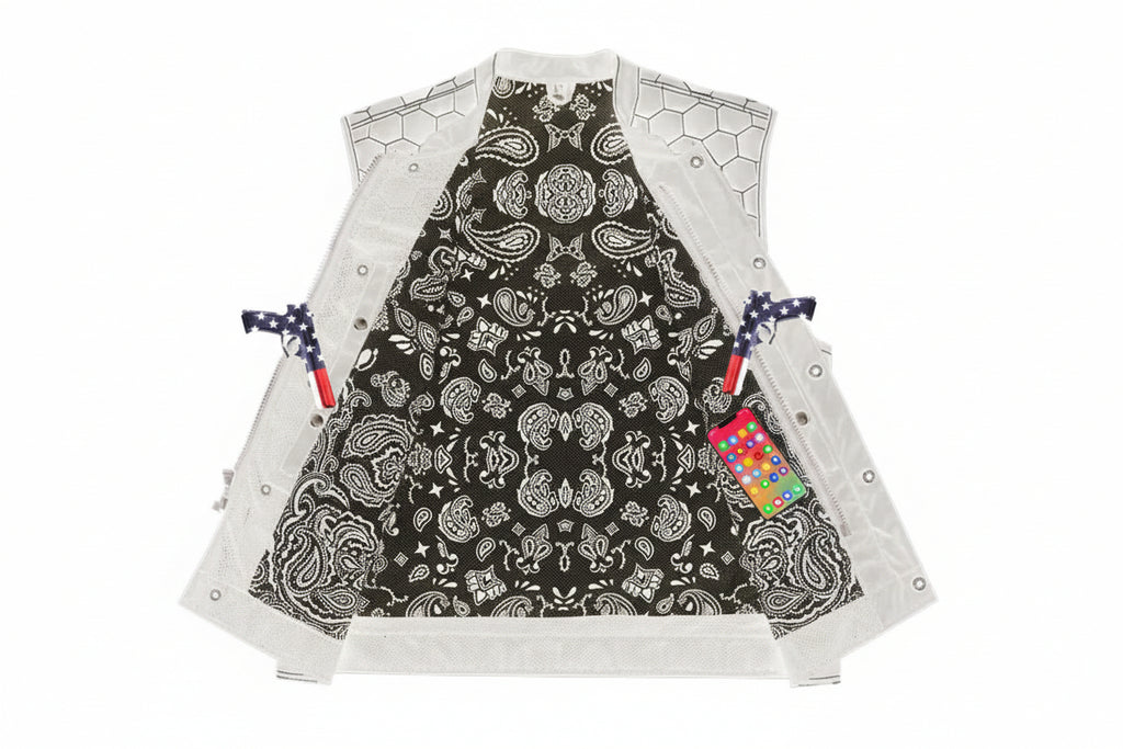 Dark Striker Men's Mesh Vest – Black with White Paisley Liner for Maximum Airflow