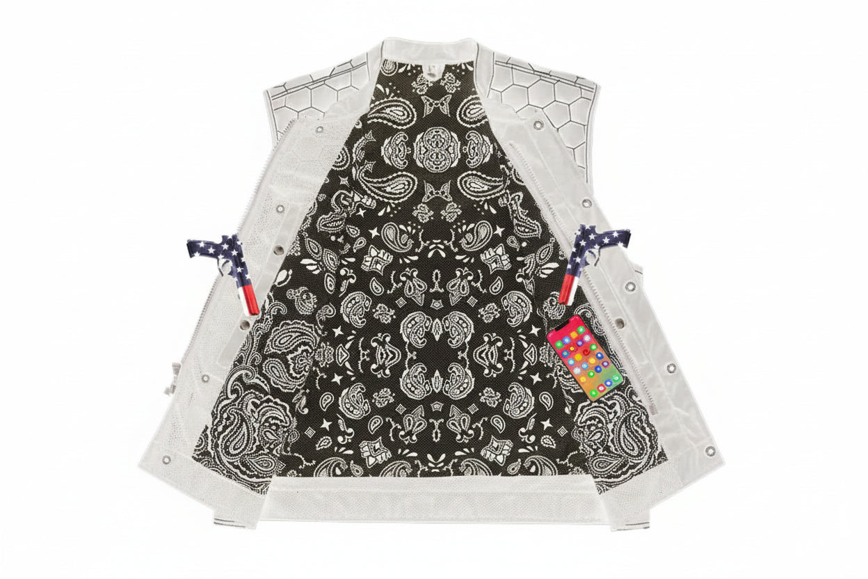 Dark Striker Men's Mesh Vest – Black with White Paisley Liner for Maximum Airflow