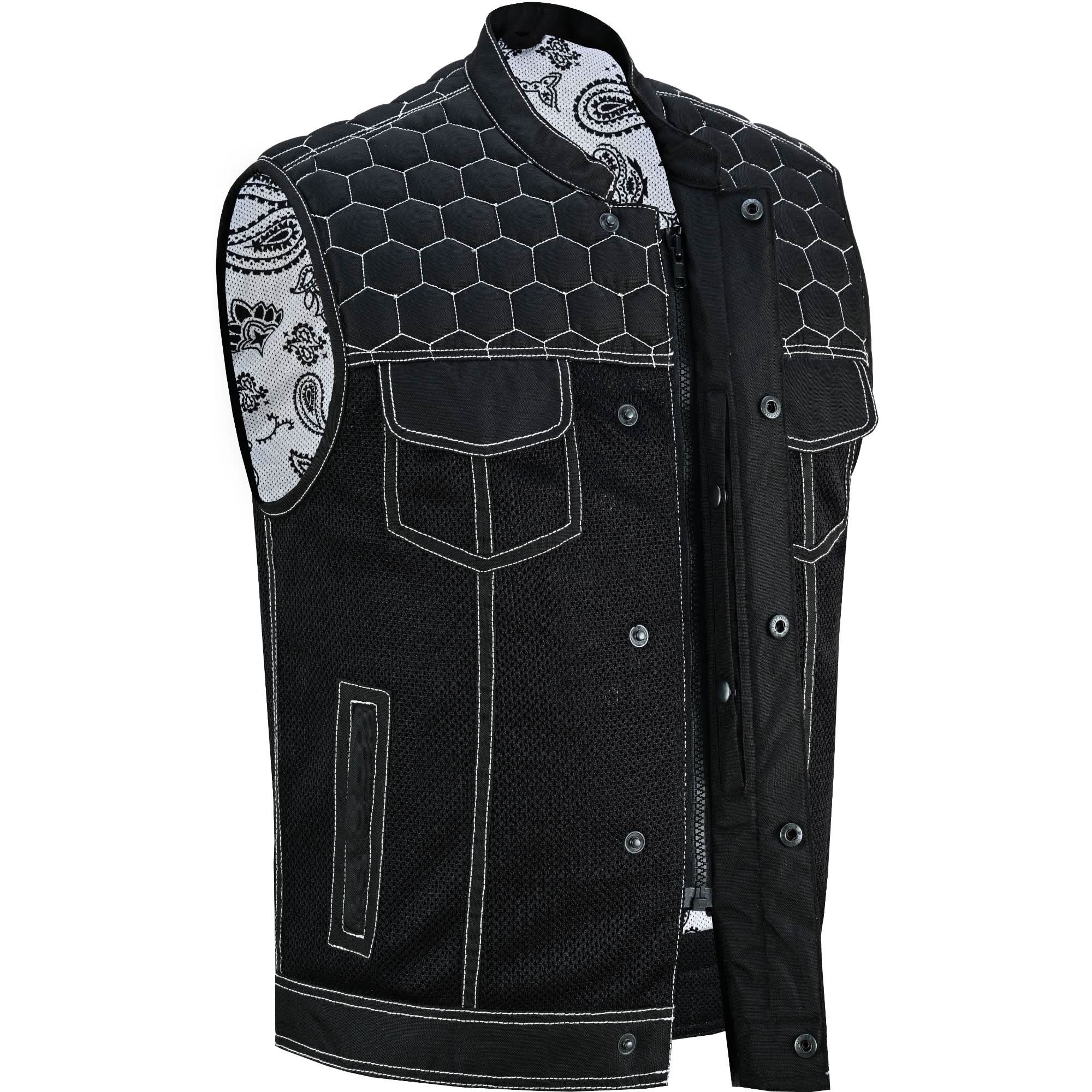 Dark Striker Men's Mesh Vest – Black with White Paisley Liner for Maximum Airflow