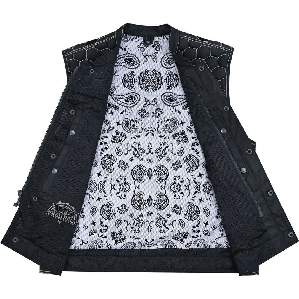 Dark Striker Men's Mesh Vest – Black with White Paisley Liner for Maximum Airflow
