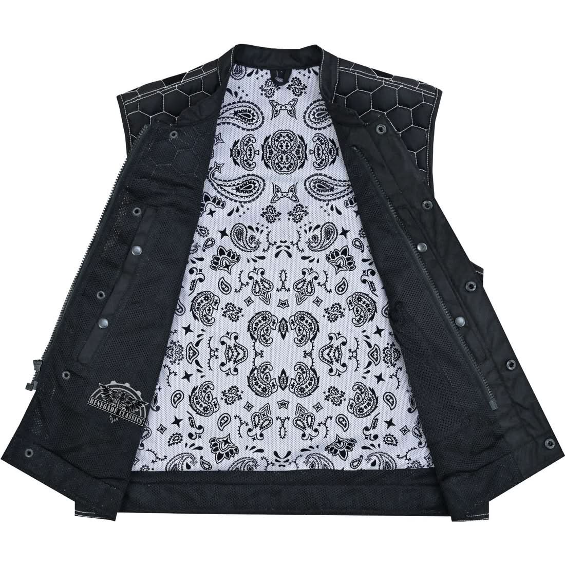 Dark Striker Men's Mesh Vest – Black with White Paisley Liner for Maximum Airflow