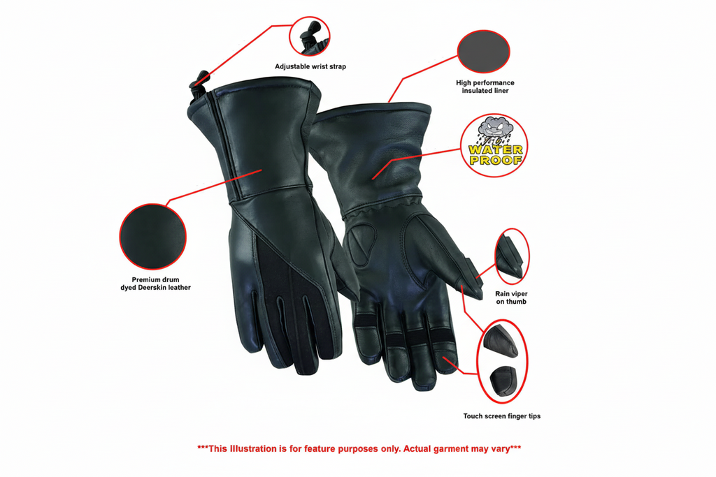 Women's Insulated Deerskin Gauntlet Gloves – Waterproof Protection for Cold Weather Rides