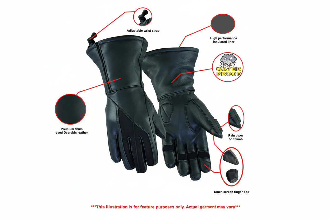 Women's Insulated Deerskin Gauntlet Gloves – Waterproof Protection for Cold Weather Rides