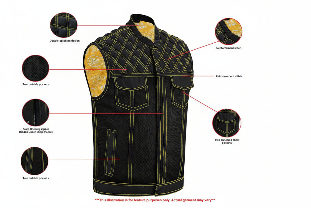 Nitro Rush Men's Mesh Vest – Black with Yellow Diamond Stitch for Maximum Airflow