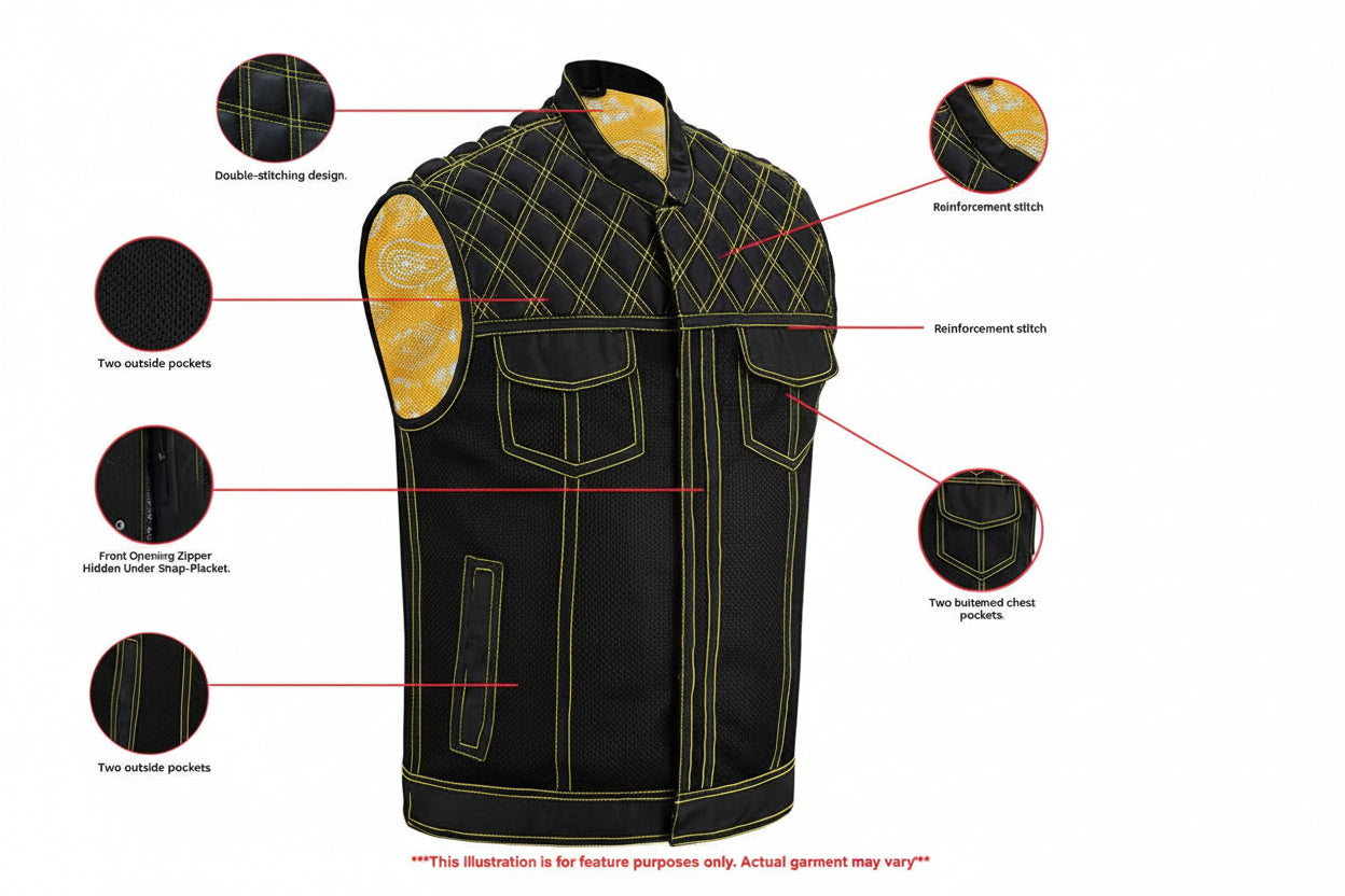 Nitro Rush Men's Mesh Vest – Black with Yellow Diamond Stitch for Maximum Airflow