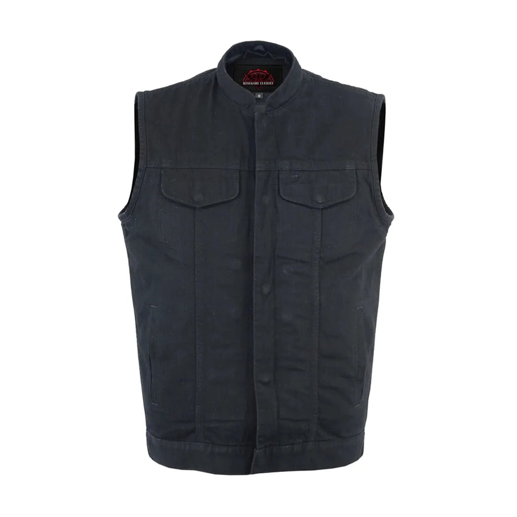 Men's Denim Motorcycle Vest – Removable Hood & Concealed Carry