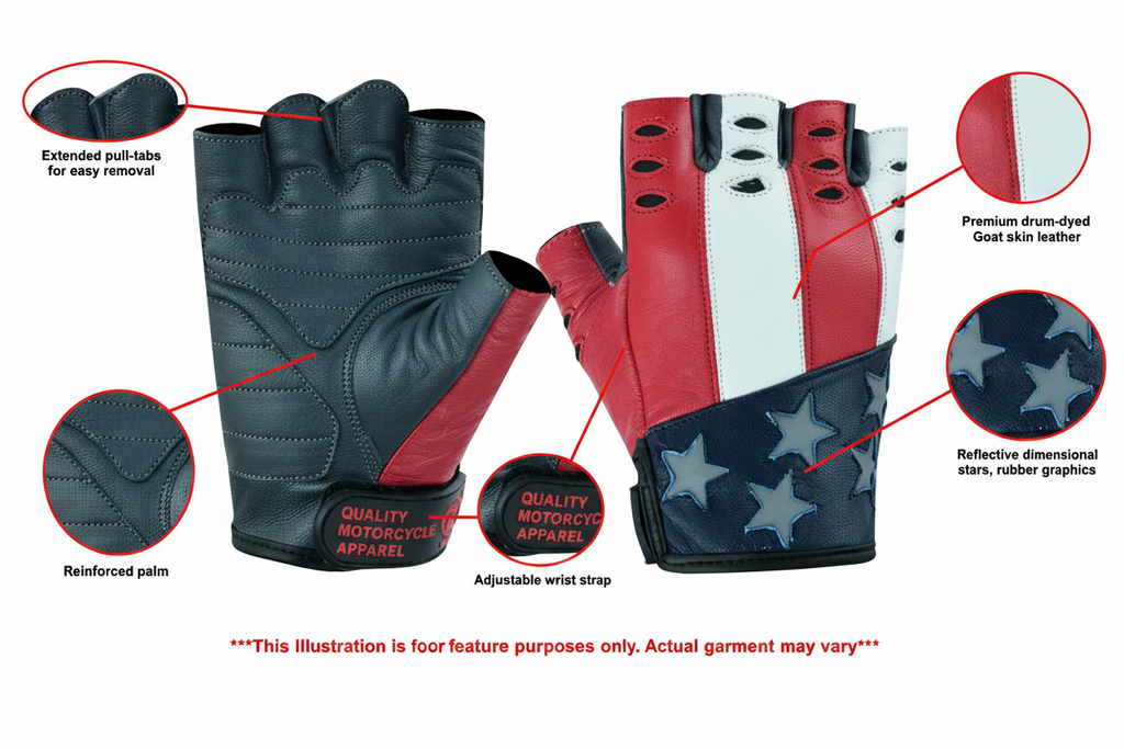 Freedom Men's Fingerless Gloves – Drum Dyed Goatskin with Reflective Stars