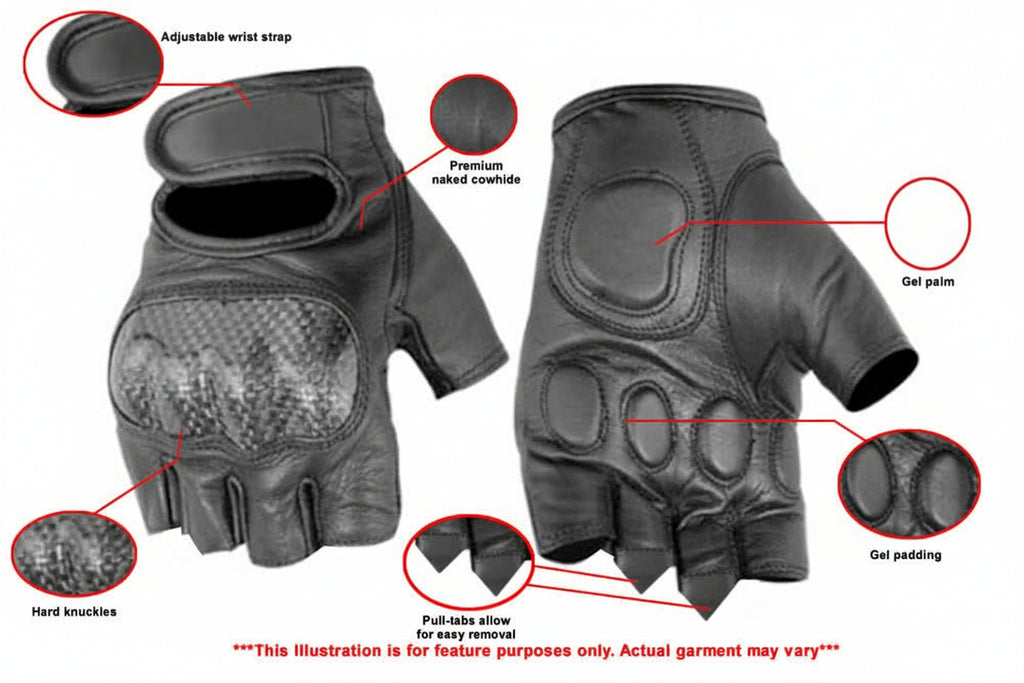 ForceGuard Men's Fingerless Leather Gloves – Hard Knuckle Protection with Premium Grip