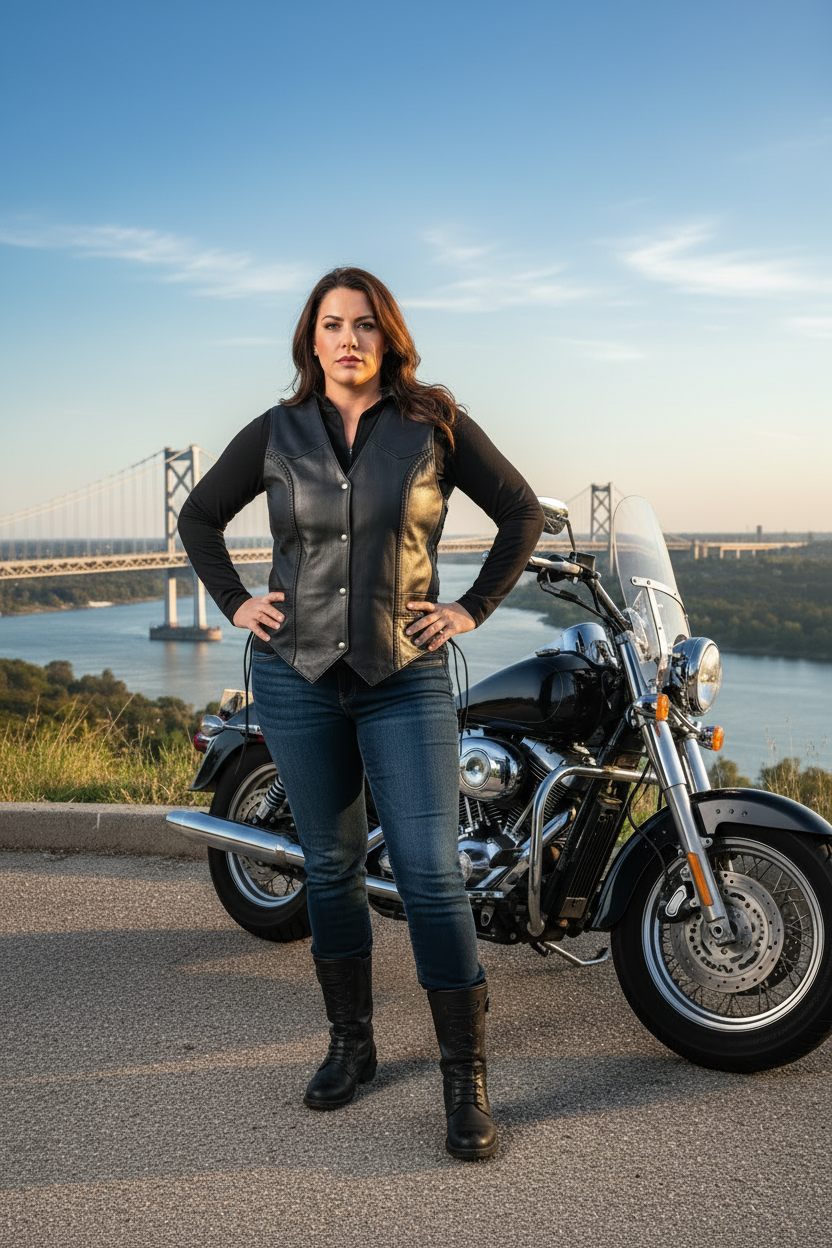 Women's Leather Motorcycle Vest – Braided Detailing & Concealed Carry