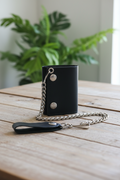 BWC235 Black Tri-Fold Genuine Leather Wallet with Chain