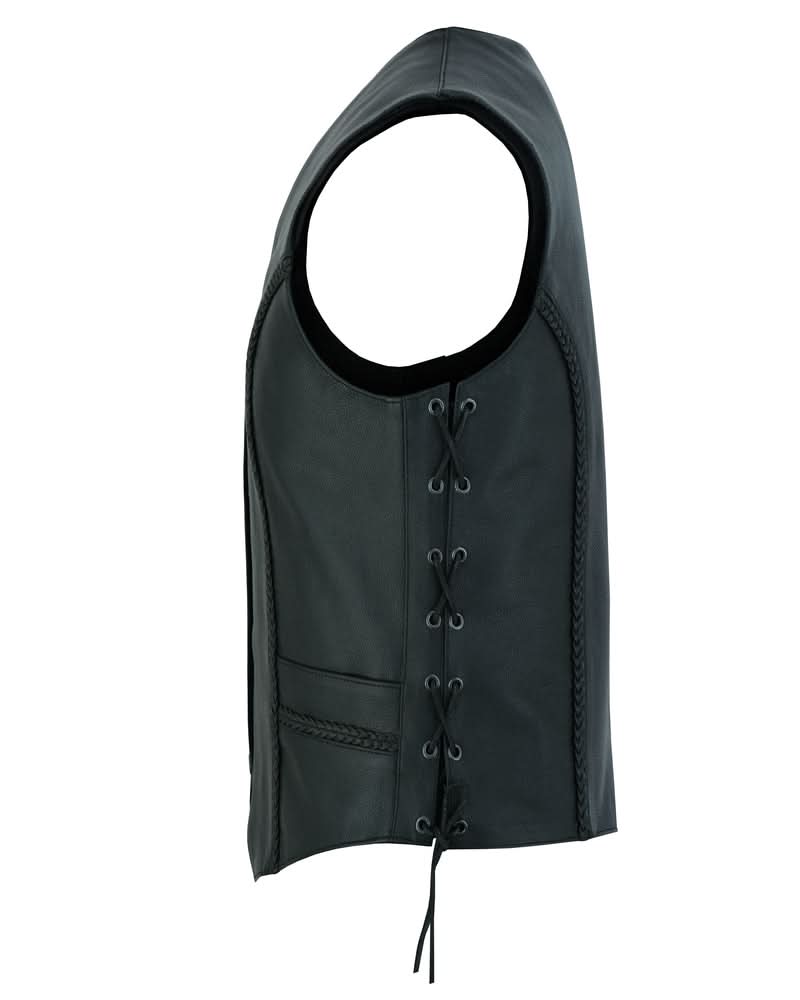 Women's Leather Motorcycle Vest – Braided Detailing & Concealed Carry