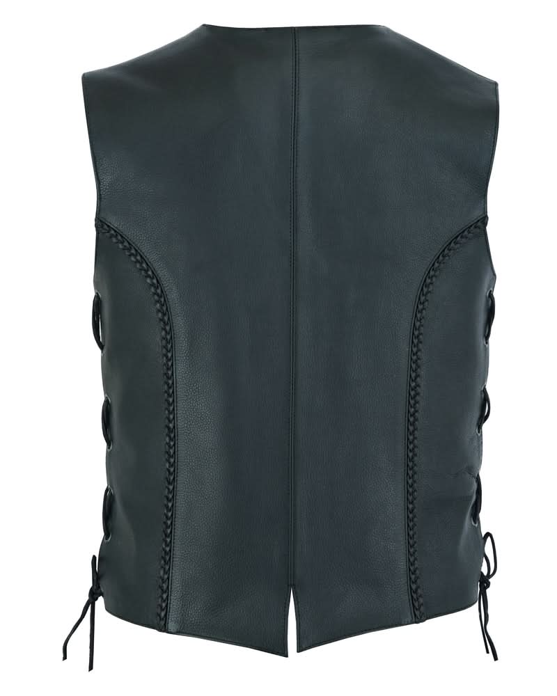 Women's Leather Motorcycle Vest – Braided Detailing & Concealed Carry