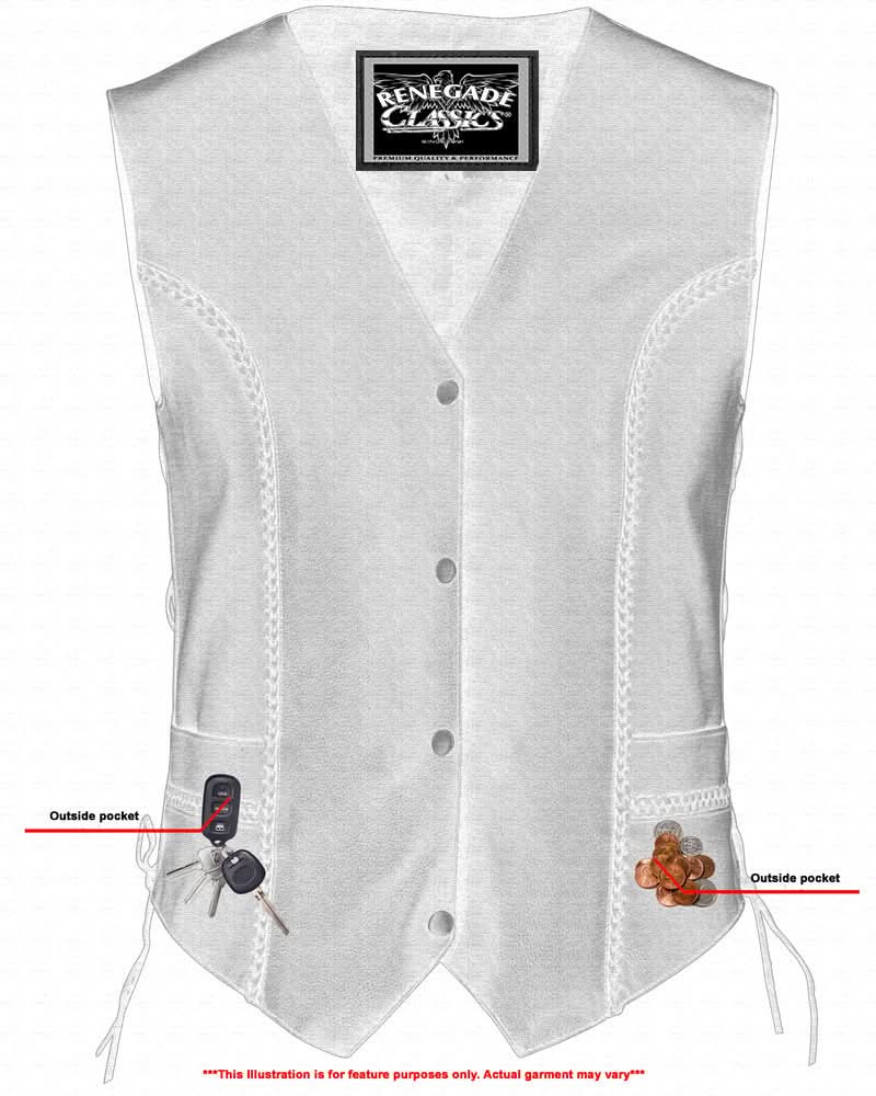 Women's Leather Motorcycle Vest – Braided Detailing & Concealed Carry
