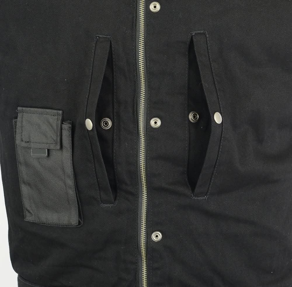 Men's Denim Motorcycle Vest – Removable Hood & Concealed Carry